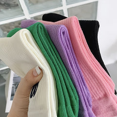 5 Pairs Heart Print Crew Socks Breathable Sports Stockings