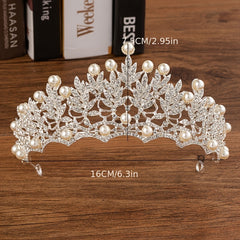 Faux Pearl Rhinestone Crown Earrings Necklace Set Princess Tiara