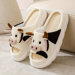 Women's Cartoon Cow House Slippers Soft Anti-slip Warm Plush Slides