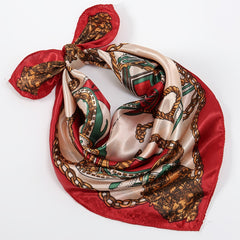 Vintage Chain Print Red Satin Scarf Neckerchief Hair Wrap