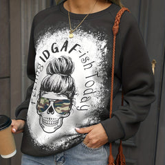 Skull Print Pullover Sweatshirt Crew Neck for Women's Clothing