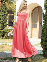 Lace Pleated Bridesmaid Dress Spaghetti Strap Wedding Party Dress