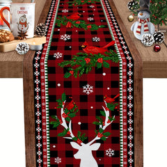 Red Checkered Christmas Table Runner Linen Winter Holiday Farmhouse Style Dining