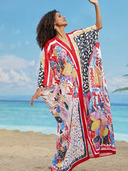 Colorblock Floral Print V Neck Maxi Cover Up