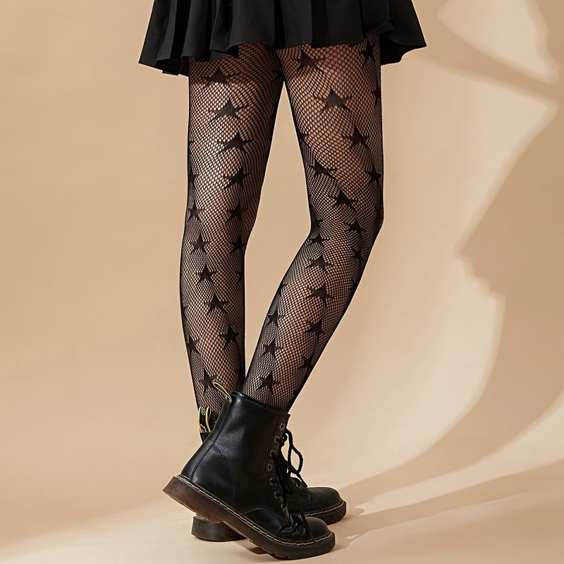 High Waist Fishnet Tights with Star Pattern Women's Stocking