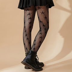 High Waist Fishnet Tights with Star Pattern Women's Stocking