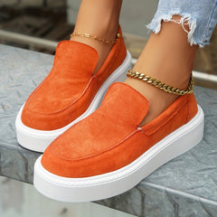 Women's Solid Platform Sneakers Slip On Outdoor Shoes Low Top Comfortable