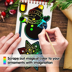 48pcs Rainbow Scratch Christmas Ornaments with Ribbons & Styluses
