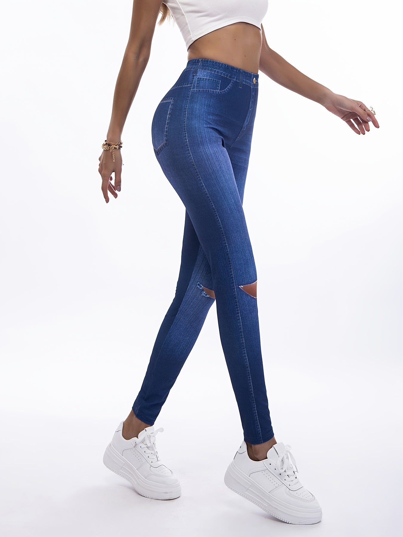 Denim Print Skinny Stretchy Leggings High Waist Yoga Leggings