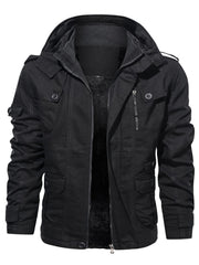 Men's Fleece Warm Cargo Hooded Jacket Vintage Long Sleeves For Winter