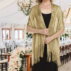Metallic Shawls Round Buckle Tassel Wraps Scarf For Evening Party Wedding