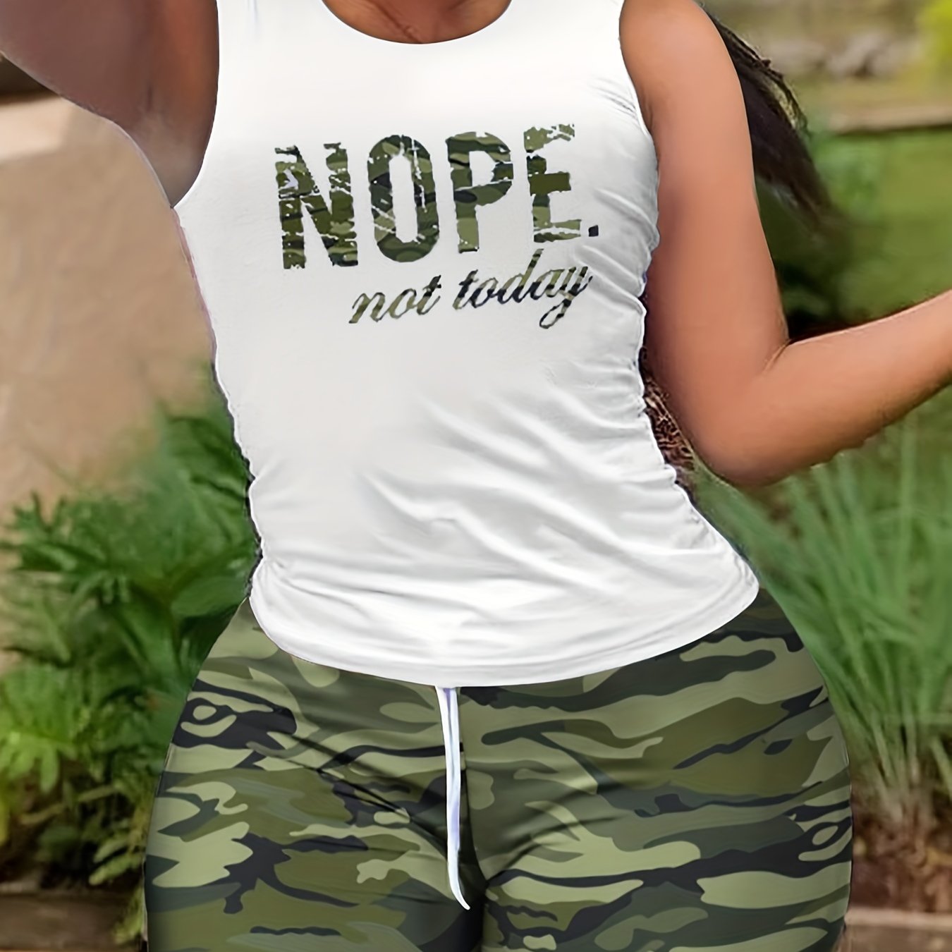 Camouflage Print Two piece Set Casual Short Sleeve T shirt & Biker Shorts