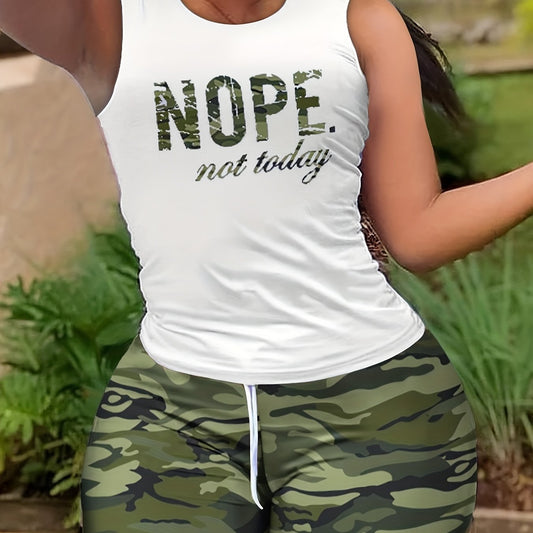 Camouflage Print Two piece Set Casual Short Sleeve T shirt & Biker Shorts