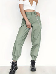Solid High Rise Jogger Cargo Trousers with Pockets