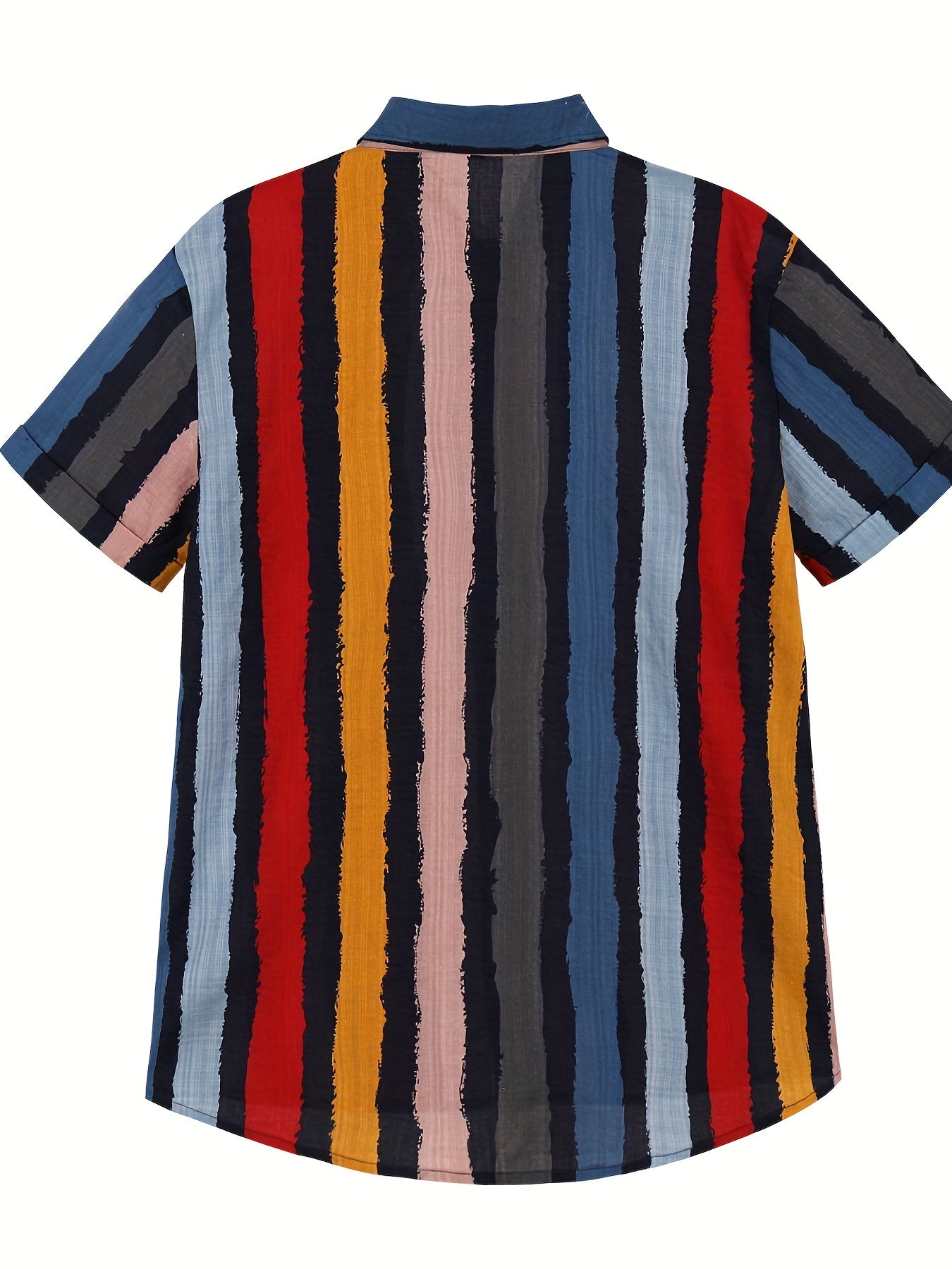 Men's Striped Hawaiian Shirt Button Up Short Sleeve
