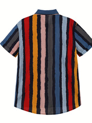 Men's Striped Hawaiian Shirt Button Up Short Sleeve