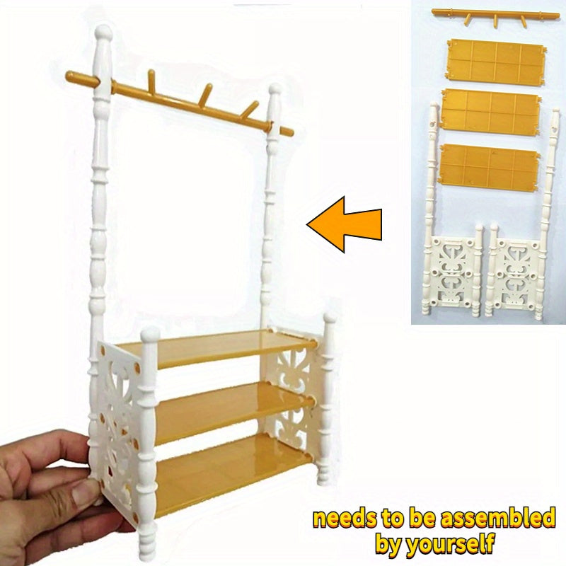 Dollhouse Furniture Plastic Clothes Rack & Shelves Dresser Mixed Colors