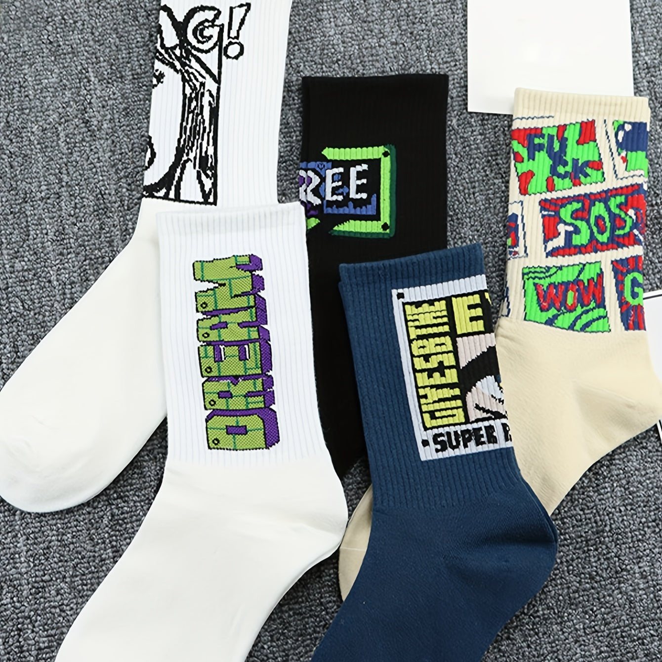 5 Pairs Patterned Men's Mid Tube Socks Streetwear