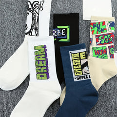 5 Pairs Patterned Men's Mid Tube Socks Streetwear