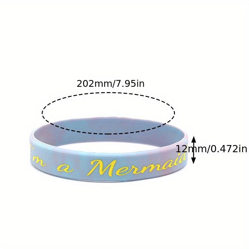6 Pcs Mermaid Pattern Glow Silicone Bracelets - 20 32x1