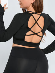 Solid Long Sleeve Round Neck Sports Top