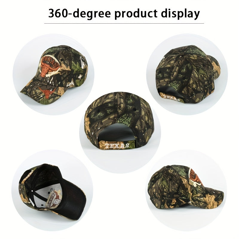 Unisex Sunshade Adjustable Baseball Cap with Bull Embroidery