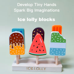 Wooden Toy Ice Cream Pretend Playset with 3 Colorful Sandwiches
