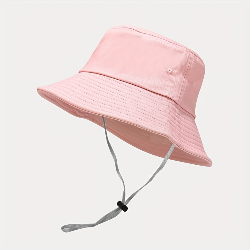 Wide Brim Strap Windproof Rope Bucket Hat Solid Outdoor Sun Protection Hat