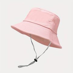Wide Brim Strap Windproof Rope Bucket Hat Solid Outdoor Sun Protection Hat