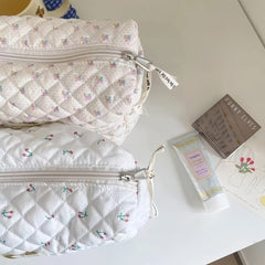 Quilted Floral Toiletry Bag Large Travel Organizer For Women