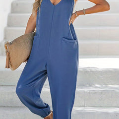 Spaghetti Strap Overall Jumpsuit V Neck Pocket Front Jumpsuit