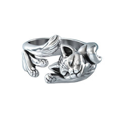 Vintage Silver Plated Cat Totem Ring - Kitty Opening Cat Ring
