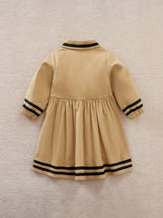 Striped Lapel Long Sleeve Baby Girls Dress