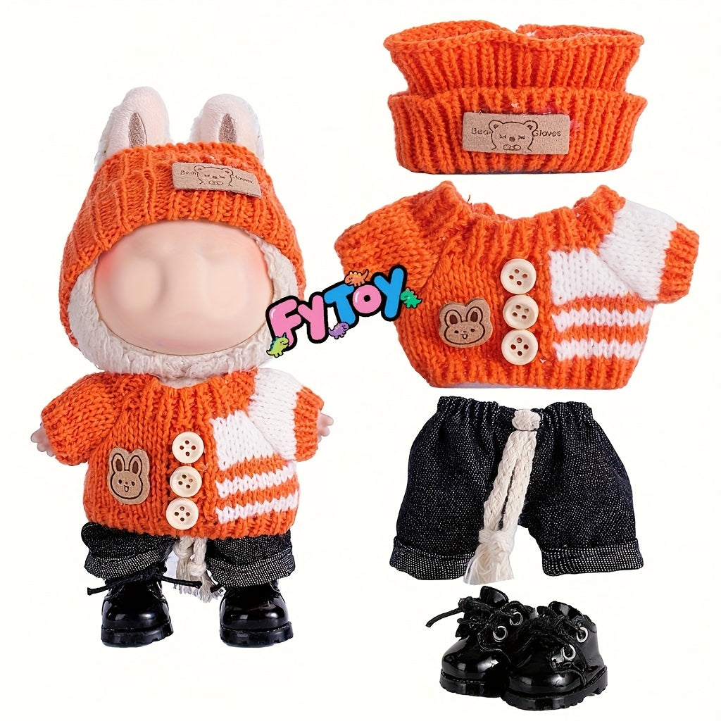 Doll Clothing Set Top Pants Skirt Hat Three Piece Set Plush Clothes Accessories