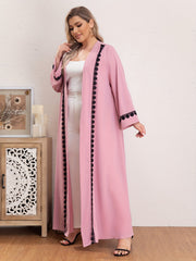 Boho Abaya Robe Contrast Lace Long Sleeve Open Front Dress