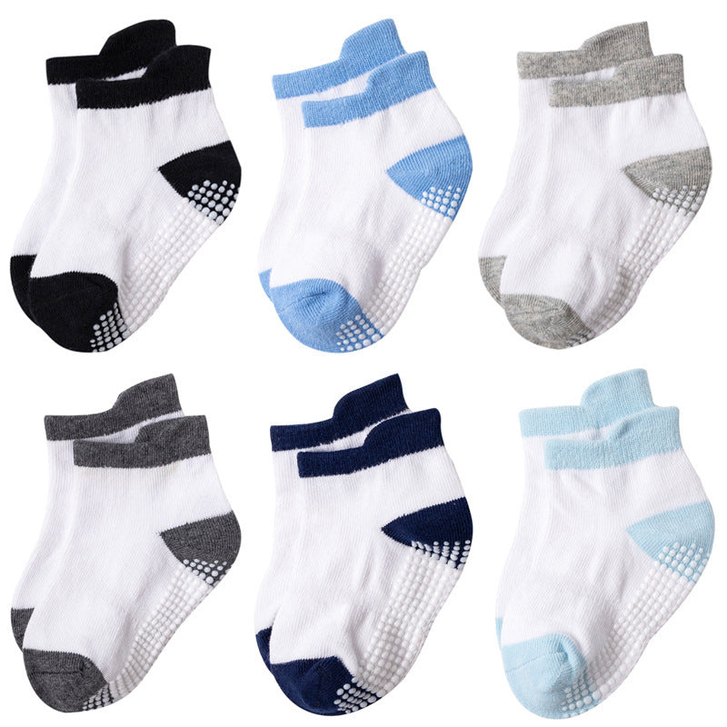 6pairs Non slip Adhesive Children's Socks For Spring Summer Fall
