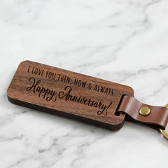 Walnut Wooden Keychain Keyring Retro Love Words Engraved Key Chain