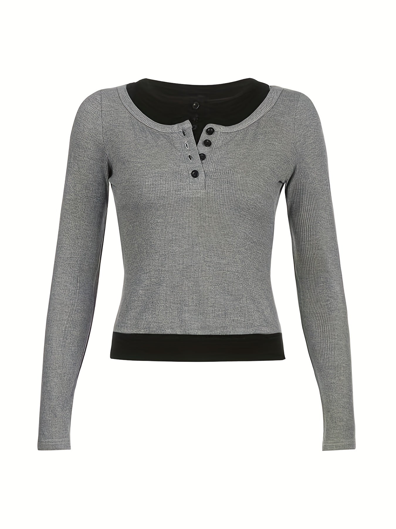 Casual 2pc Set Crew Neck Long Sleeve & Sleeveless Button Tank