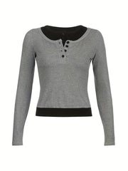Casual 2pc Set Crew Neck Long Sleeve & Sleeveless Button Tank