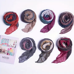 Vintage Tie Dye Voile Scarf Block Crinkle Shawl