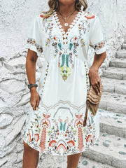 Plus Tribal Print Lace Panel V Neck Vacay Dress