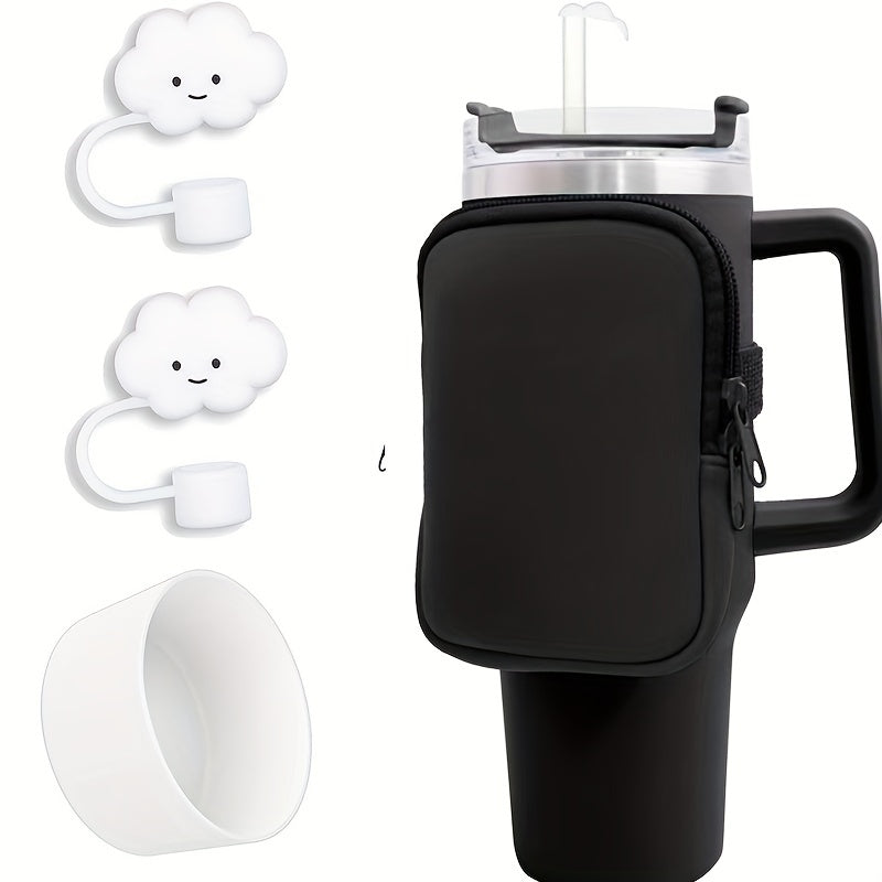 4pcs Tumbler Cup Accessories with Pouch Bag, Sleeve, Straw Lids