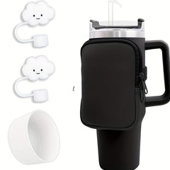 4pcs Tumbler Cup Accessories with Pouch Bag, Sleeve, Straw Lids
