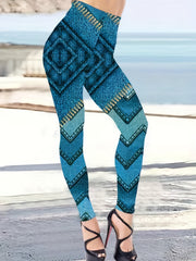 Casual Leggings Women's Plus Colorblock Denim Print Medium Stretch