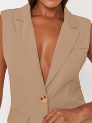 Single Button Lapel Neck Blazer Vest Casual Vest Women's Clothing