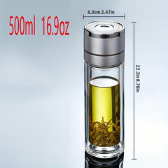 Double Layer Glass Water Bottle 500ml Clear Water Cup Outdoor Sports Fitness