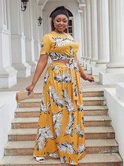 Floral Print Plus Size Crop Top & Maxi Skirt Set
