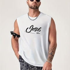 Men's Letter Print Casual Tank Top Loose Fit Vest