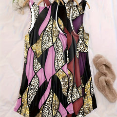 3 PC Plus Size Retro Loungewear Dress Set Leopard & Paisley Print