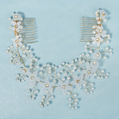 Flower & Faux Pearl Hair Comb Bridal Wedding Headwear